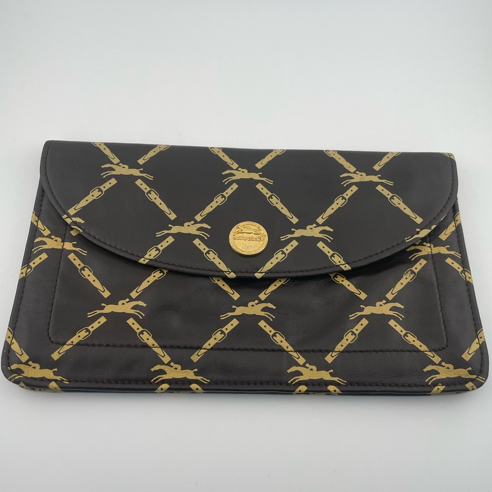 Vintage Longchamp Paris Monogram Clutch | Made in France | Rare Equestrian